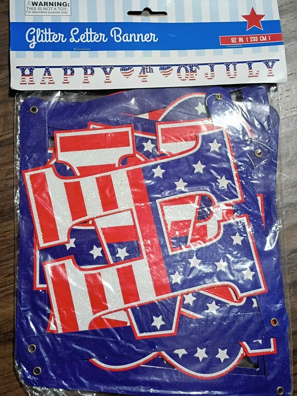 Happy 4th of July Glitter Banner- Patriotic Red, White & Blue 92 in 8 ft+